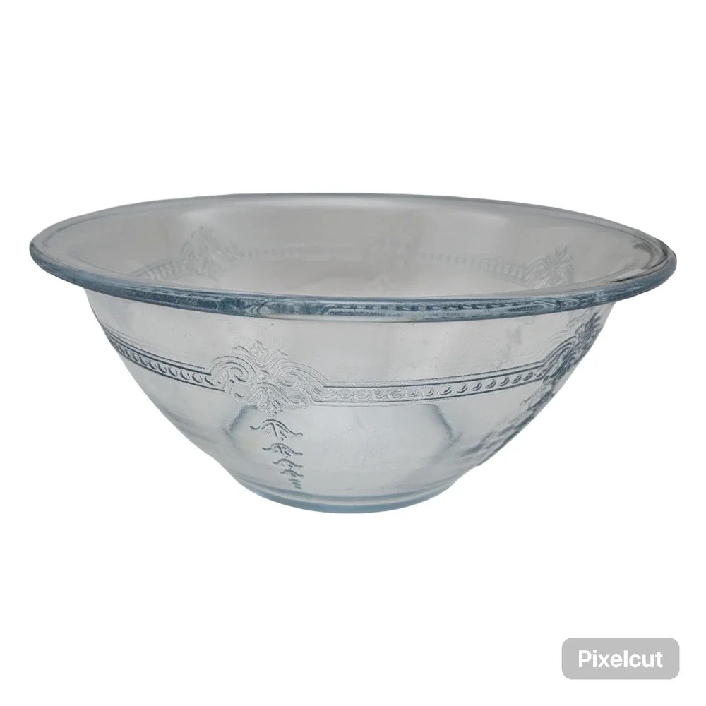 VINTAGE FIRE KING SAPPHIRE BLUE PHILBE pattern GLASS MIXING BOWL ROLLED EDGE 7
